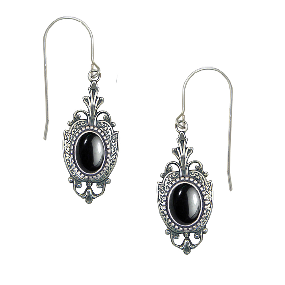 Sterling Silver Victorian Drop Dangle Earrings With Hematite